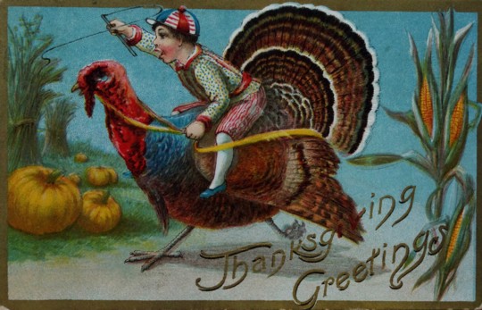 Thanksgiving man riding turkey